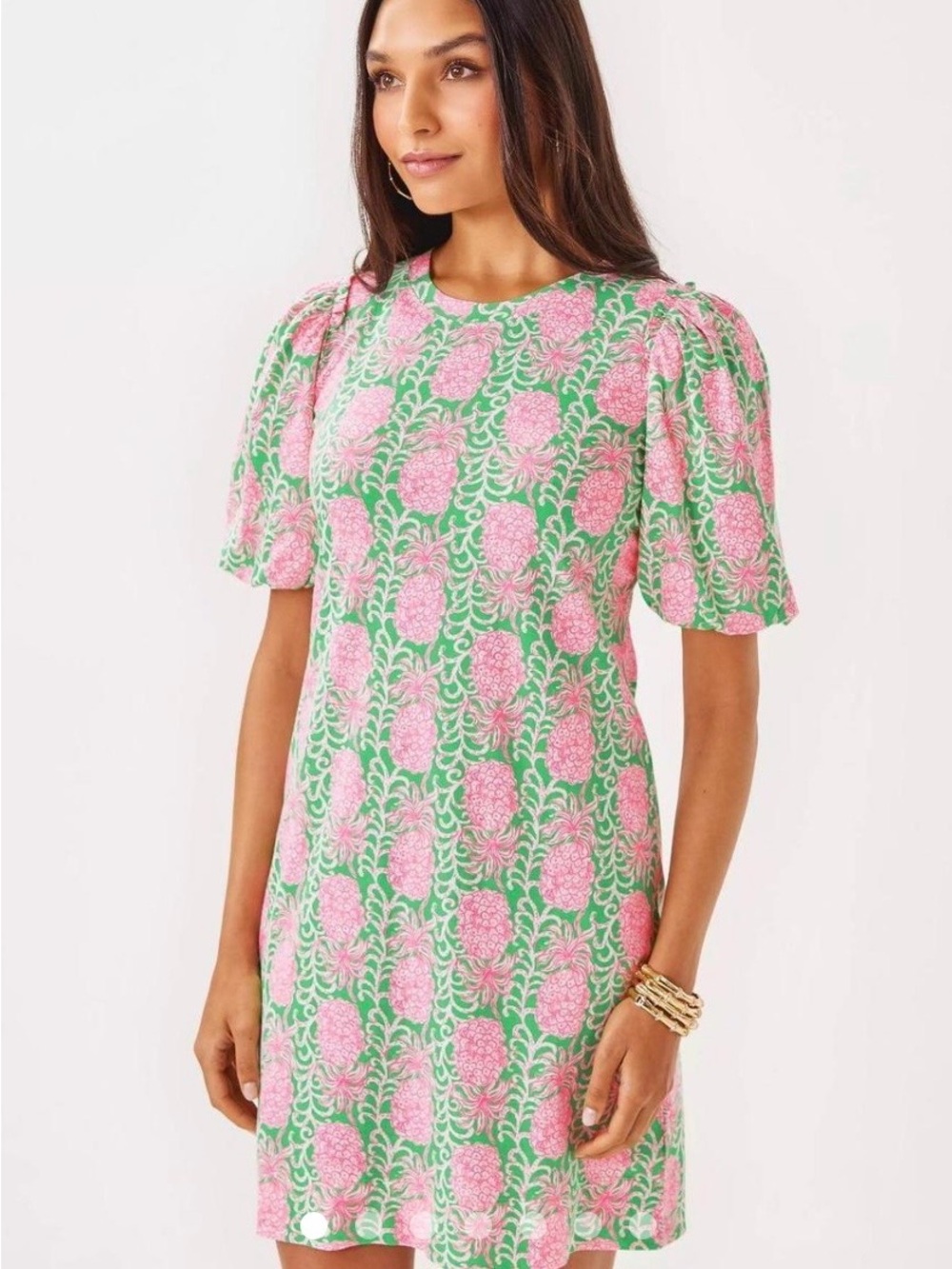 Lilly Pulitzer Pink Pineapple Print Puff-Sleeve Mini Dress